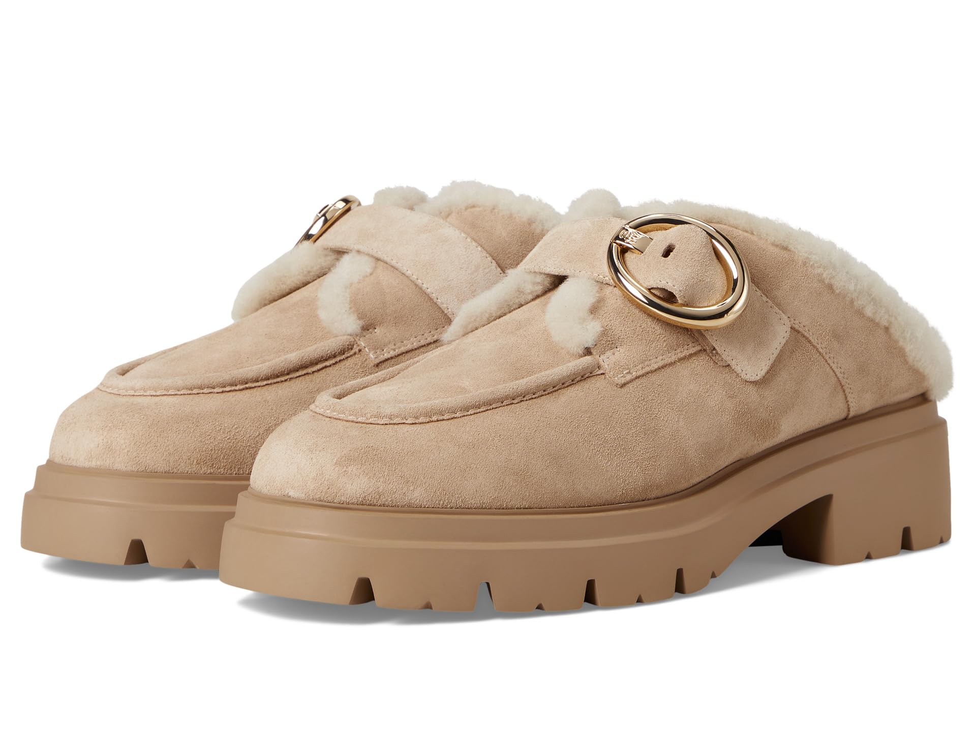 Балетки Stuart Weitzman Benni Shearling Mule, цвет Adobe/Vanilla