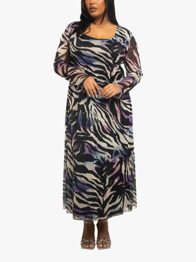 

Платье миди с принтом зебры из сетки FASHION SZN Curve, Black/Multi