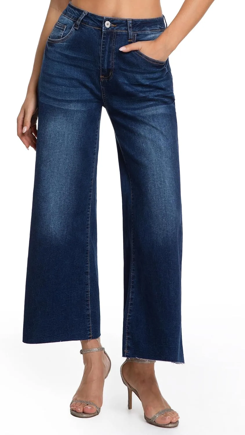 

Женские джинсы Wide Leg High Waisted Stretch Loose Fit с винтажными потертостями ZMTUO