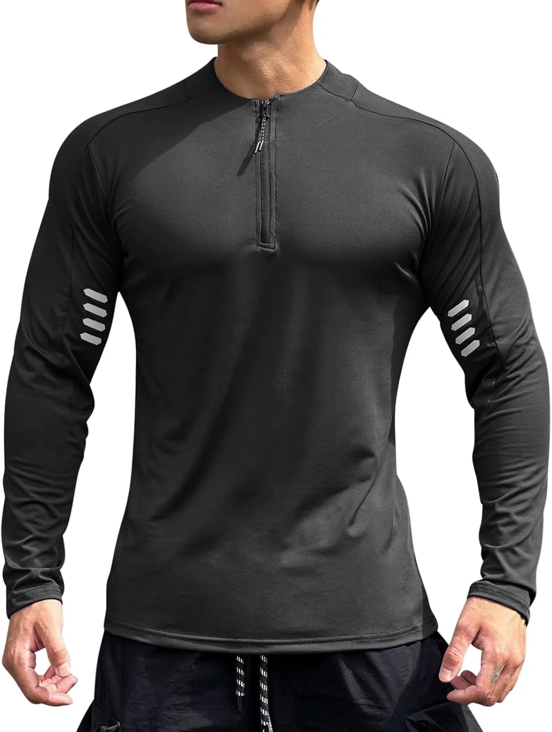 

Мужская спортивная футболка с длинным рукавом и молнией на четверть, Quick Dry, Moisture Wicking Sdeycui