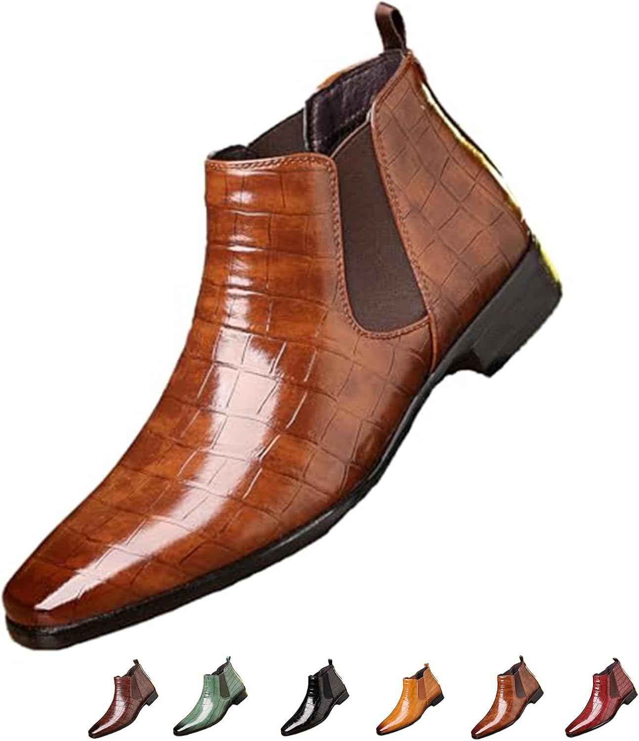 

Мужские кожаные слипоны Челси с принтом Удобные кожаные слипоны на щиколотку Бизнес-кэжуал ботинки на щиколотку Generic, темно-коричневый