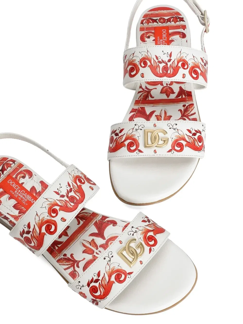 Босоножки из телячьей кожи с майоликовым принтом Dolce & Gabbana Kids, белый — фото 4