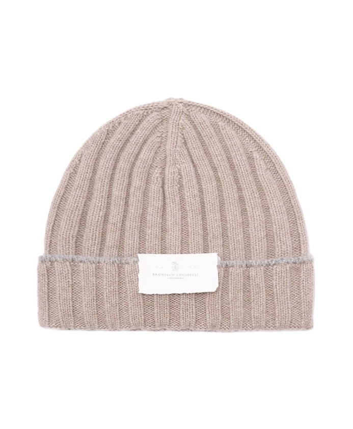 

Бежевая ребристая кашемировая вязаная шапка крупной вязки Brunello Cucinelli, бежевый