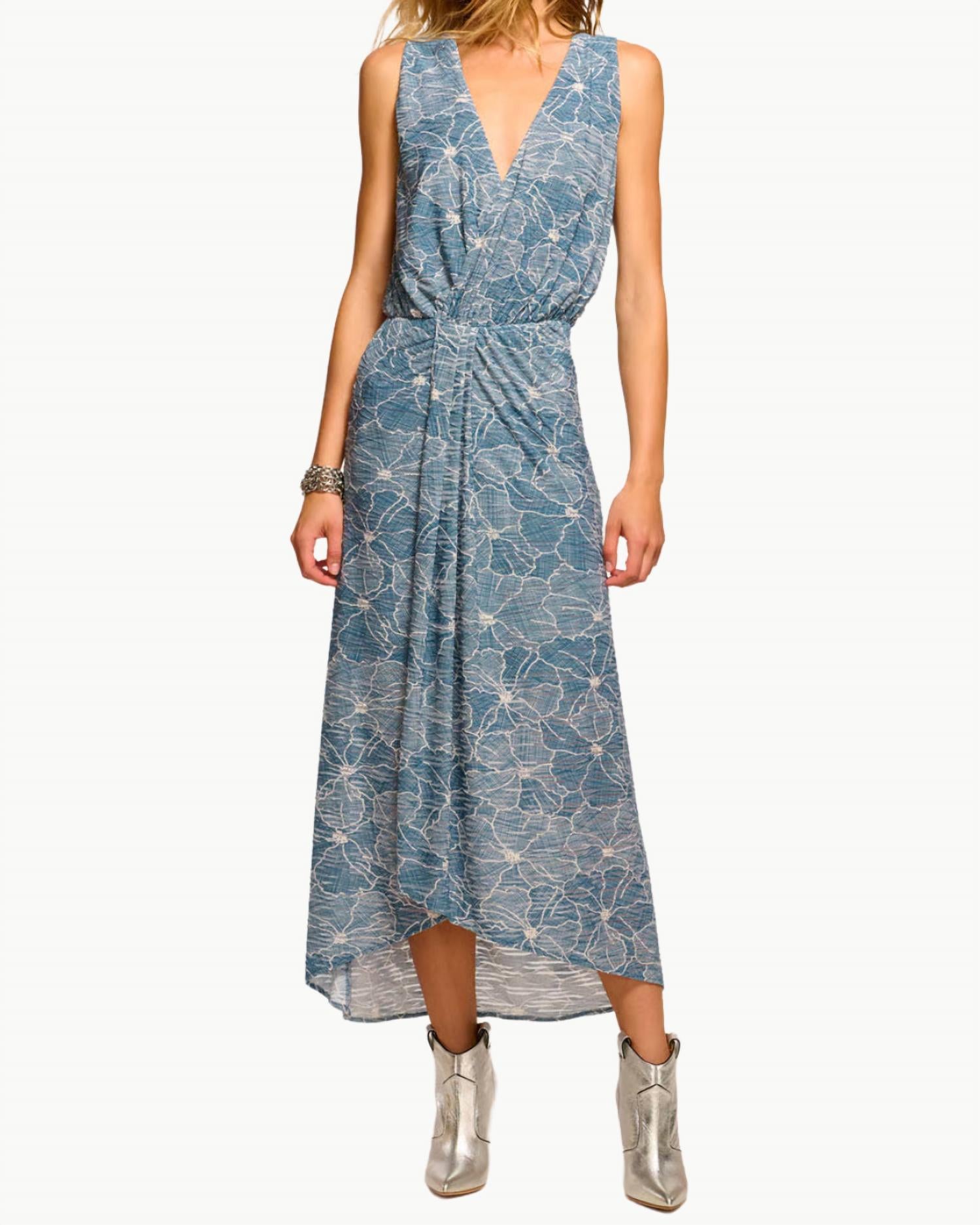 

Юка V-образный вырез миди-платье из шимбрей с эффектом вытравки Ramy Brook, Chambray Burnout