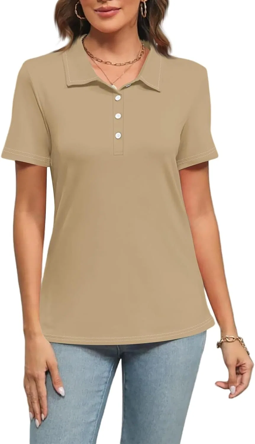 Женское поло с воротником-стойкой, Khaki, размерная линейка S-XXL — фото 4