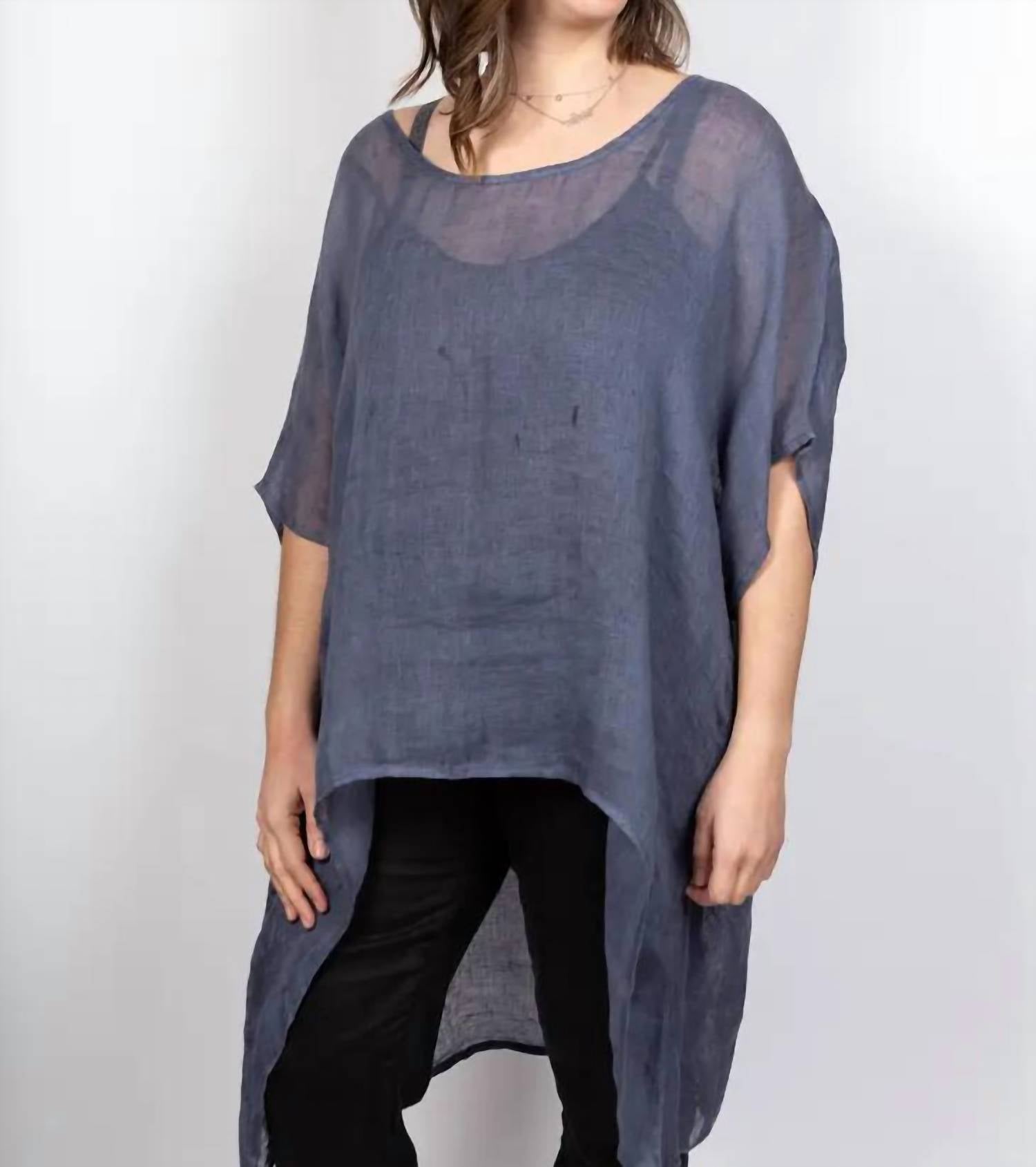 

V-образный кафтан-туника в серо-голубом цвете Umgee