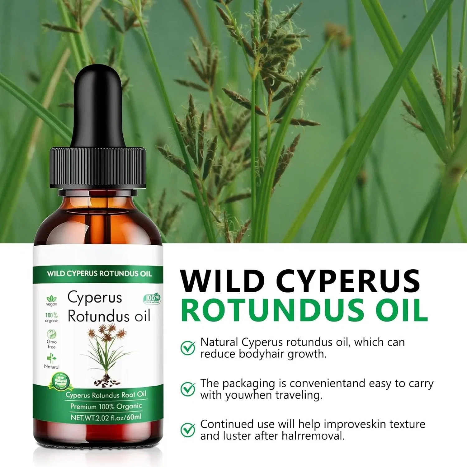 Масло для тела Cyperus Rotundus Oil Xuanocheng, 3 шт, 100% натуральное, для замедления роста волос — фото 2