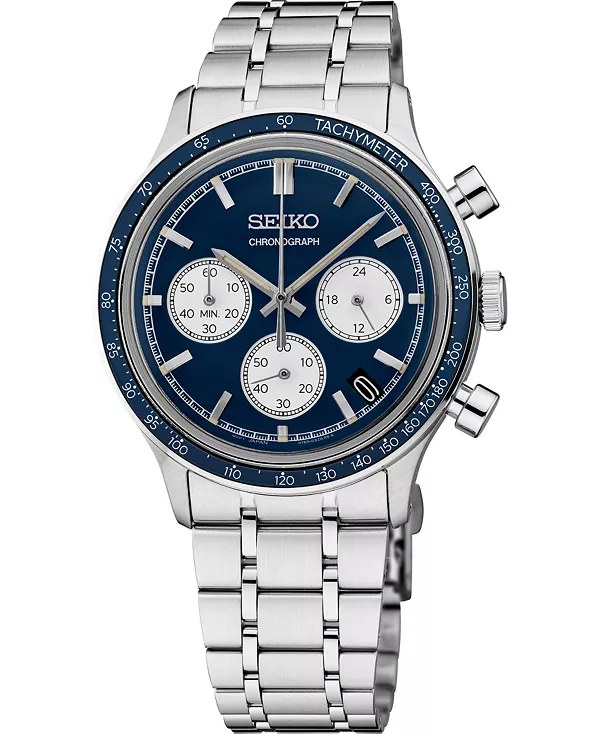 

Мужские часы Essentials с серебряным браслетом из нержавеющей стали, 38,7 мм Seiko, blue