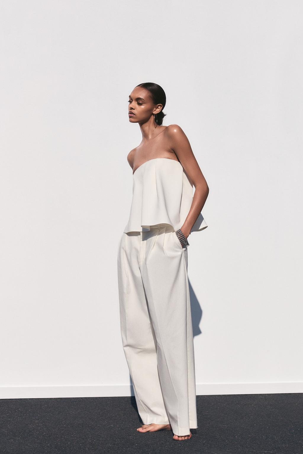 

Плиссированный топ без бретелек ZARA, экрю