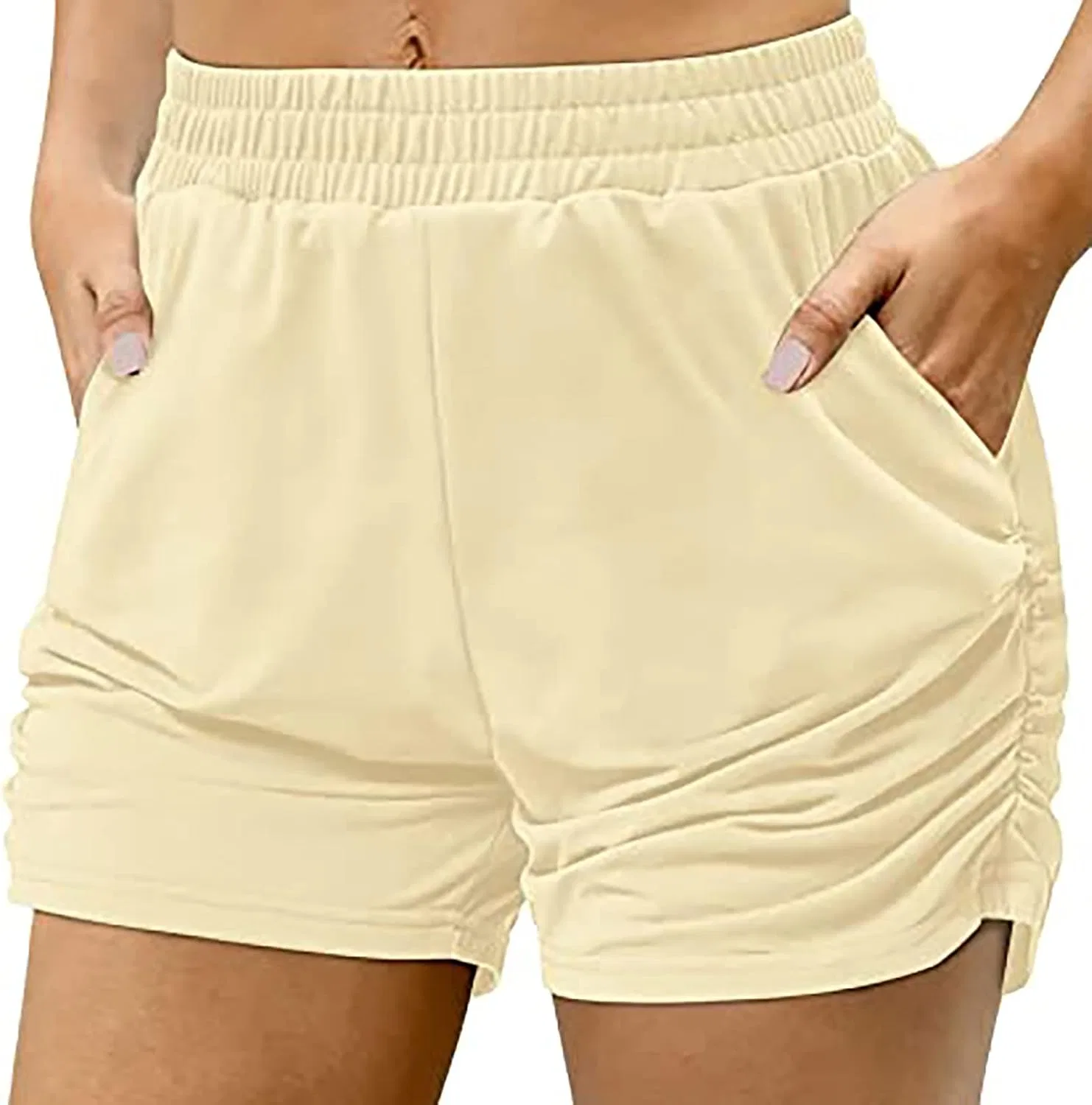Спортивные шорты женские с эластичным поясом, Beige — фото 2
