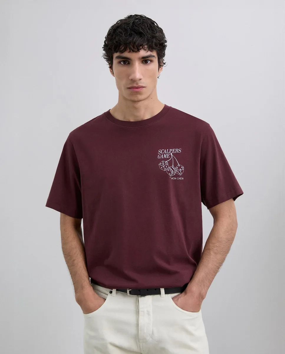 

Мужская футболка с коротким рукавом с принтом на груди и спине Scalpers, бордовый