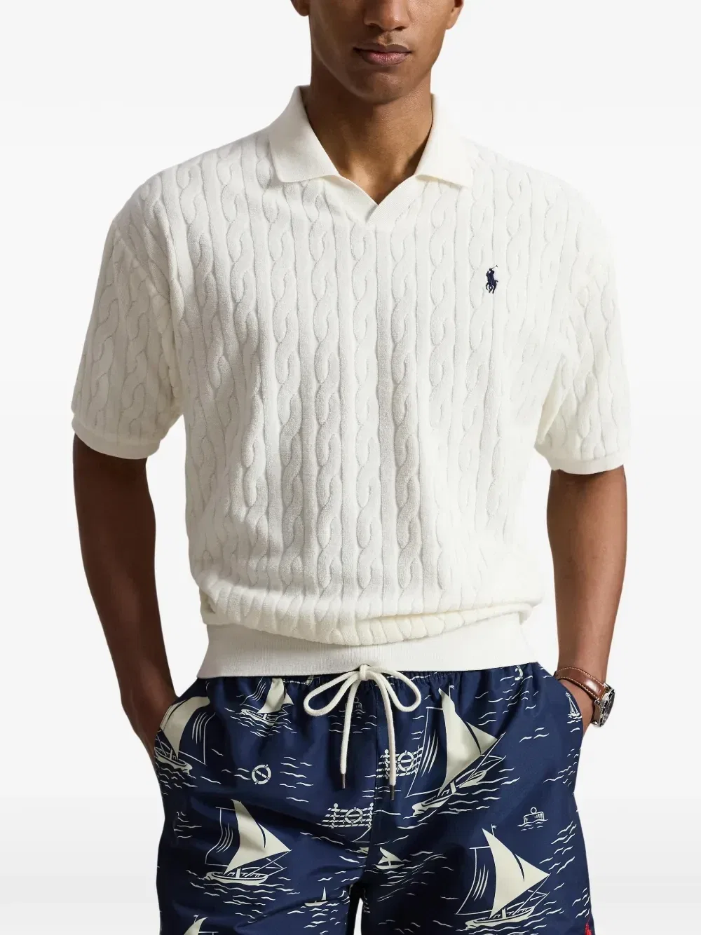 Свитер Johnny фактурной вязки POLO RALPH LAUREN, белый — фото 3