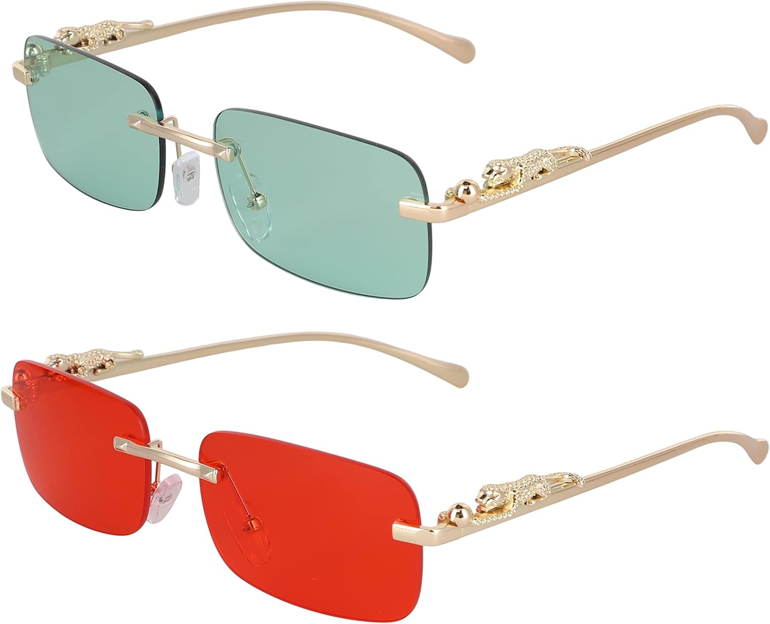 

Безупречные солнцезащитные очки большого размера без оправы для женщин и мужчин. Прямоугольные модные солнцезащитные очки без оправы (2 шт.: зеленые и красные) FLAWLESS EYEWEAR, 2 Pack: Green and Red