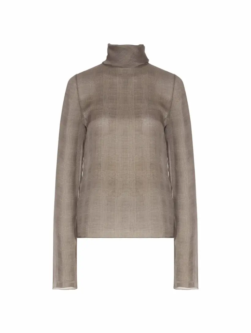 

Шелковая блузка в клетку Saint Laurent, серый