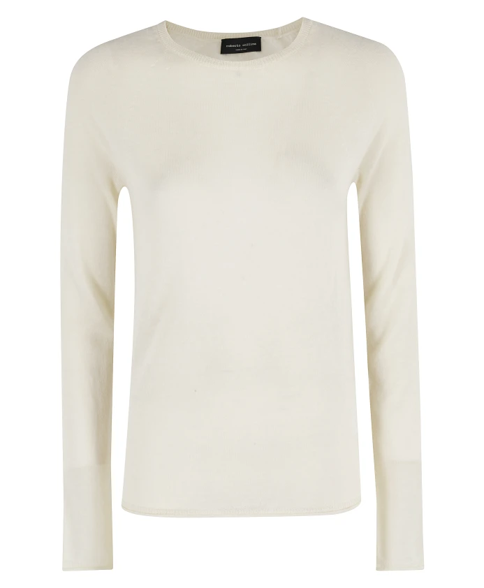 

Белый пуловер с круглым вырезом и длинными рукавами Roberto Collina, белый