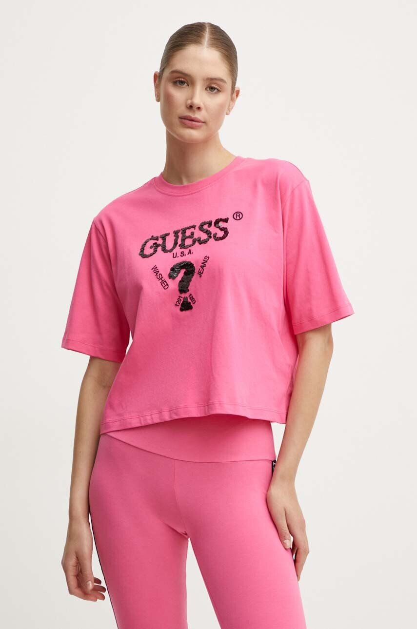 

Хлопковая футболка Guess AURLIE, розовый