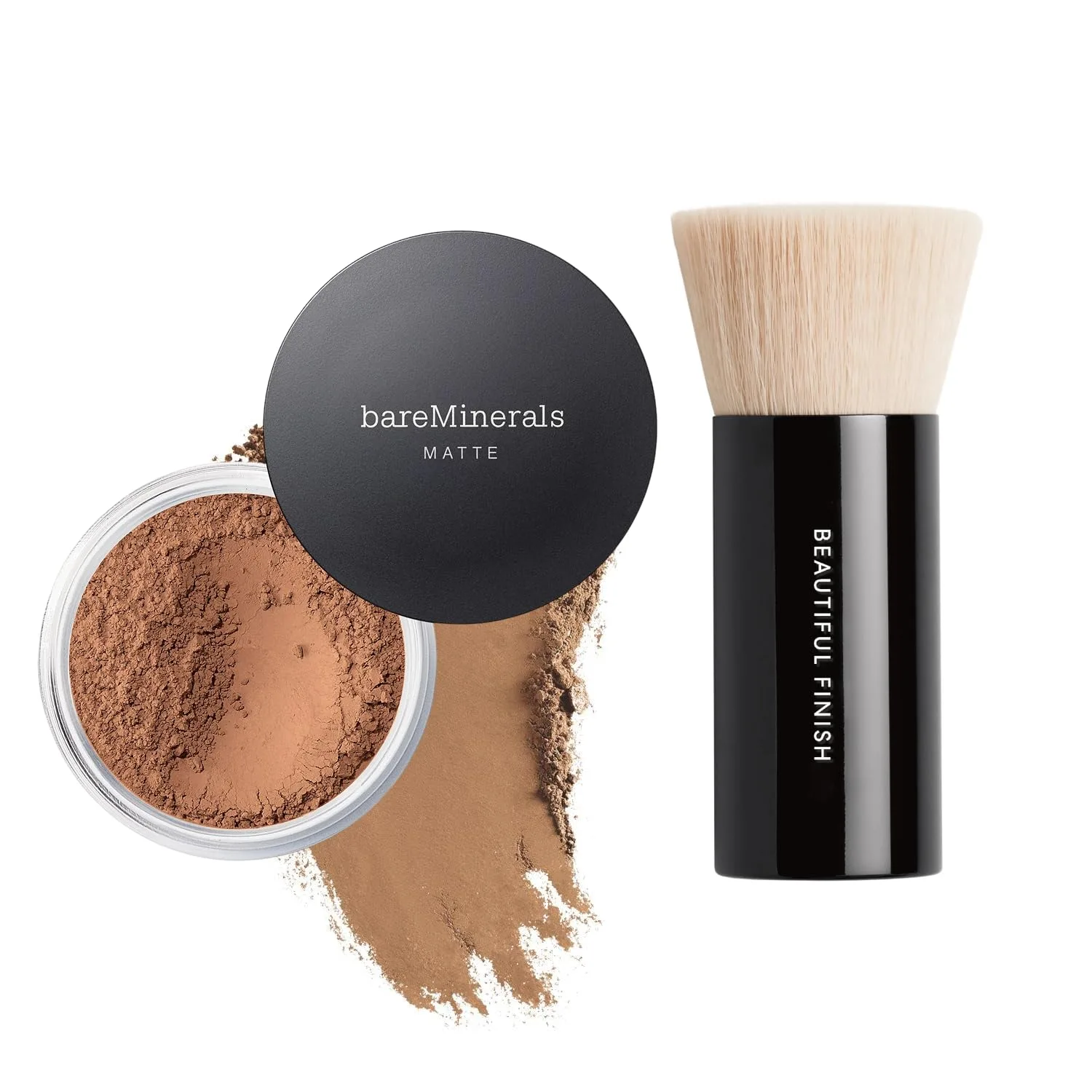 bareMinerals Original Matte Loose Powder Foundation SPF 15, минеральная пудра для лица, матовое покрытие от легкого до полного, маскирует блеск, без талька, некомедогенно + кисть для тонального средства Beautiful Finish