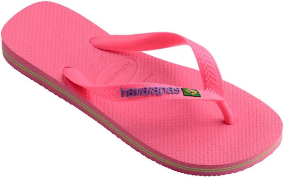 Логотип Havaianas Brasil, культовые, декоративные сандалии ручной работы с ремешками, украшенные бразильским флагом, и низким основанием в красной зоне, унисекс, для взрослых — фото 2