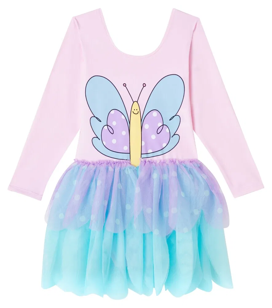 Платье с принтом и оборками Stella McCartney Kids, мультиколор