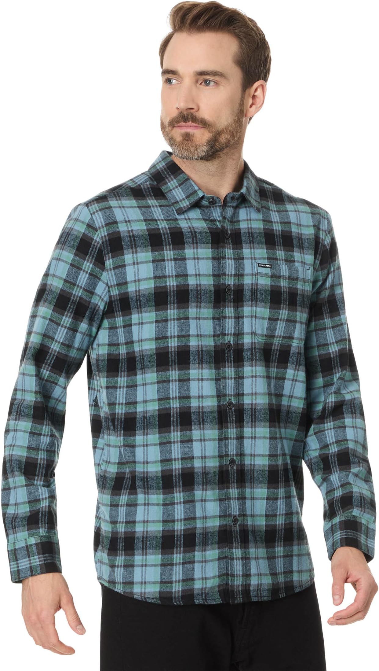 

Футболка Volcom Caden Plaid Long Sleeve, цвет Blue Rinse