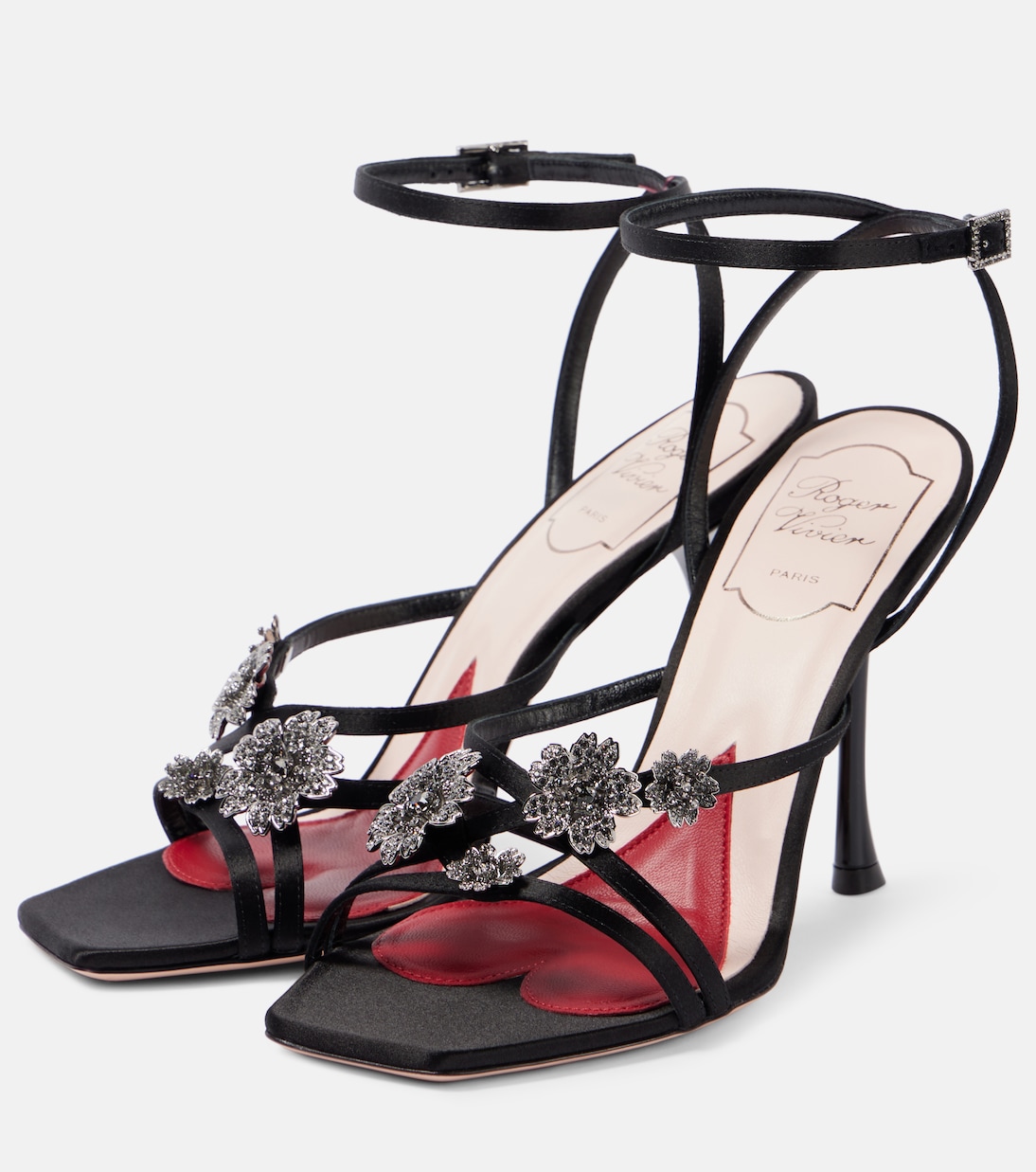 Атласные босоножки I Love Vivier Flower 100 Roger Vivier, Nero — фото 4