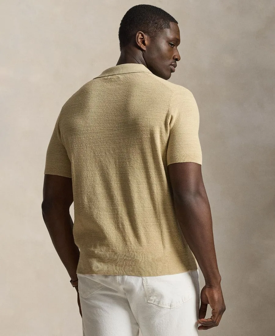 Мужская рубашка-поло с коротким рукавом больших размеров Polo Ralph Lauren, dune tan/deckwash белый — фото 4