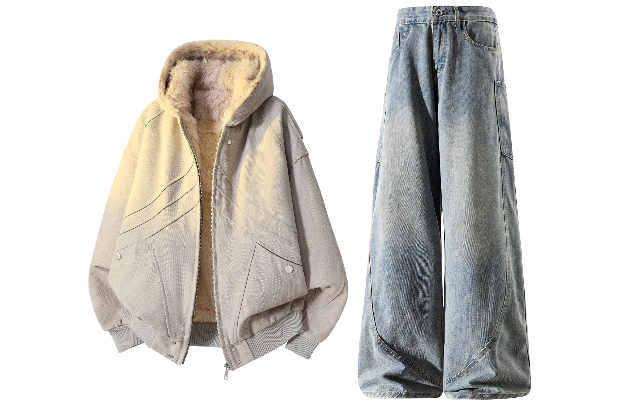 

Повседневный спортивный костюм Unisex с лацканами, утолщенный и с флисовой подкладкой X1617, хаки mountain hawk coat+синий jeans