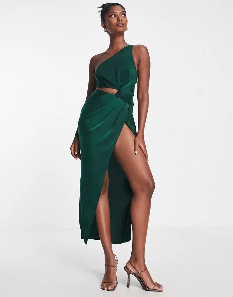 

Зеленое платье длиной до икры с узлом и вырезом ASOS