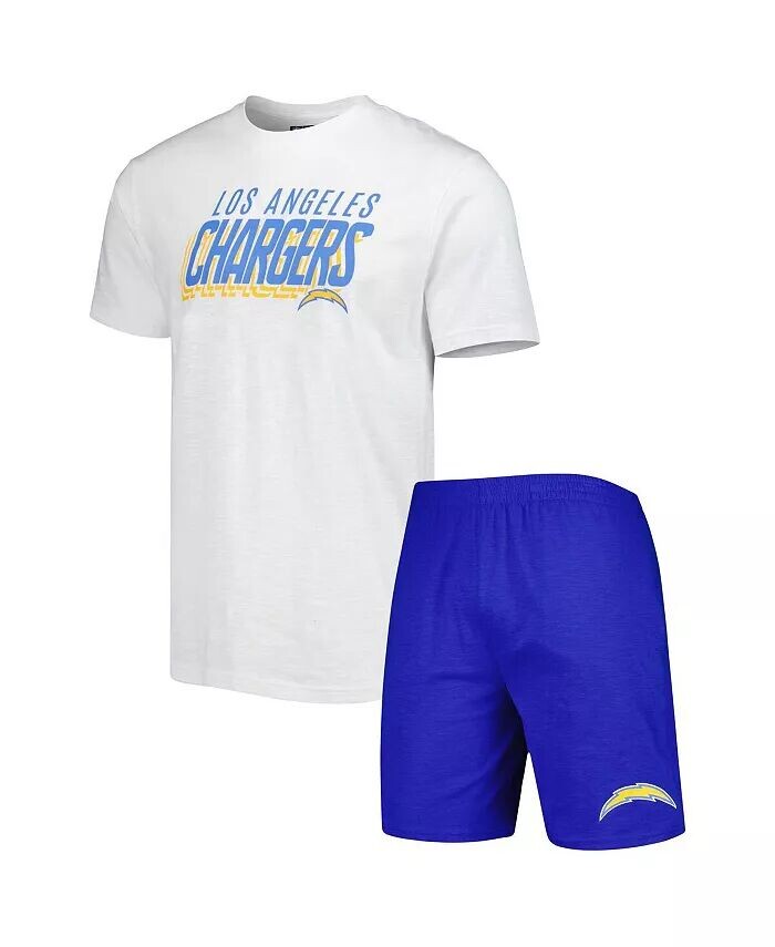 

Мужской королевский, белый комплект для сна Los Angeles Chargers Downfield, футболка и шорты Concepts Sport