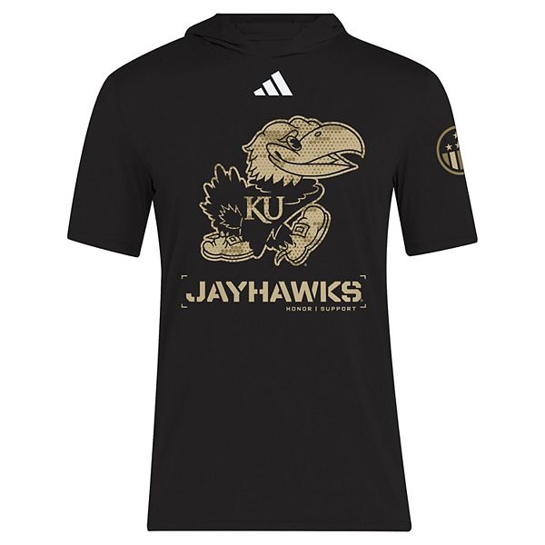 Мужская черная толстовка kansas jayhawks 2025 military appreciation aeroready с капюшоном Adidas — фото 3