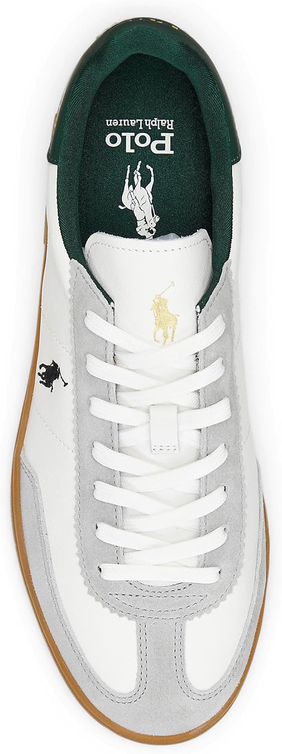 Polo Ralph Lauren мужские кожано-замшевые кроссовки Bedford, Soft Grey/Forest — фото 4