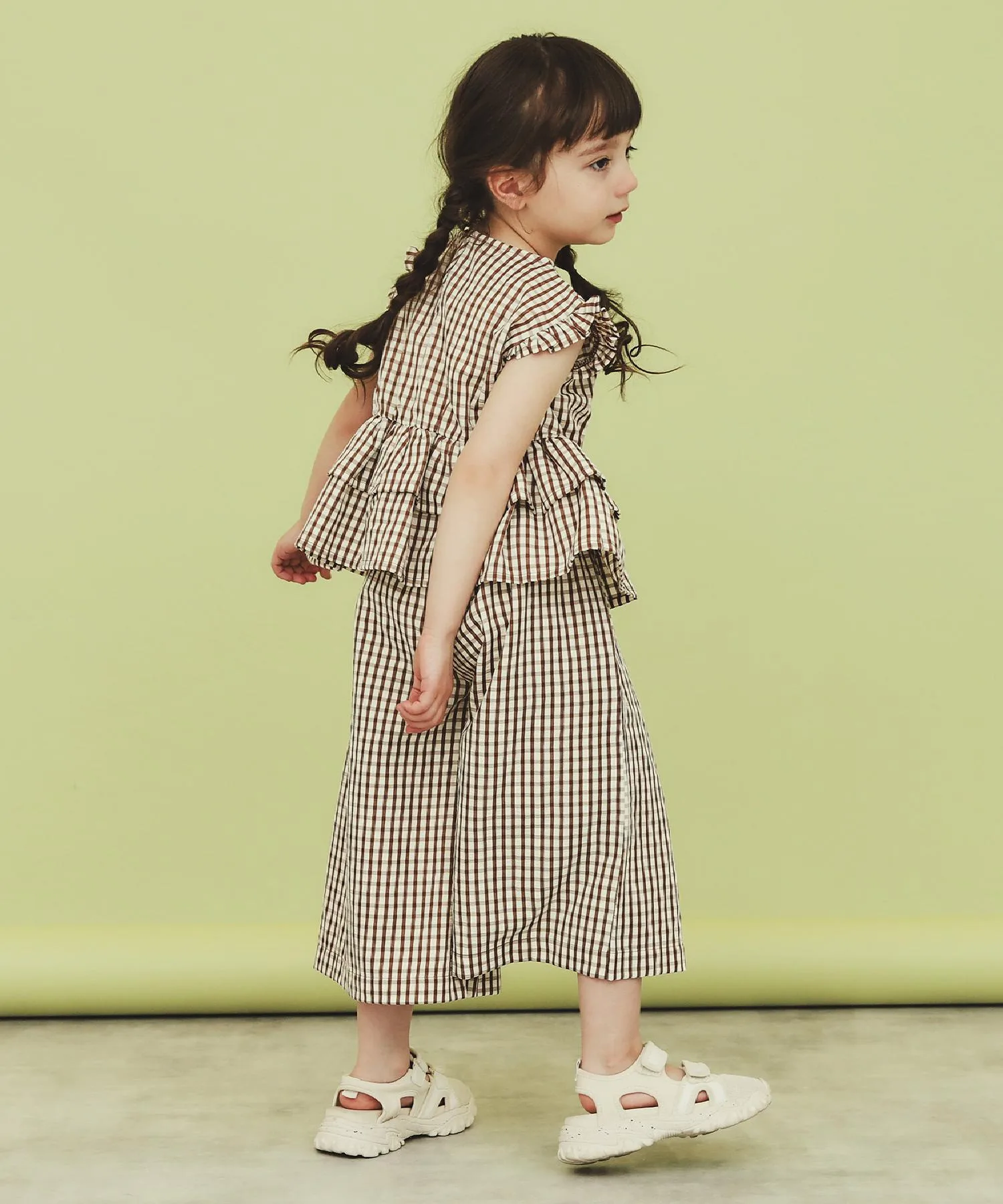 Штаны клетка широкие THE SHOP TK camel — фото 4