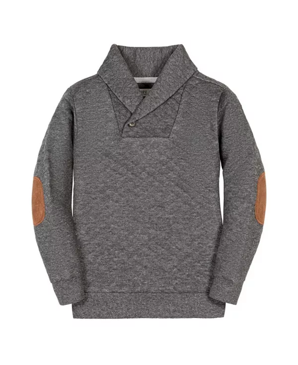 

Стеганая толстовка унисекс с длинными рукавами, воротником-шалью и налокотниками. Hope & Henry, серый