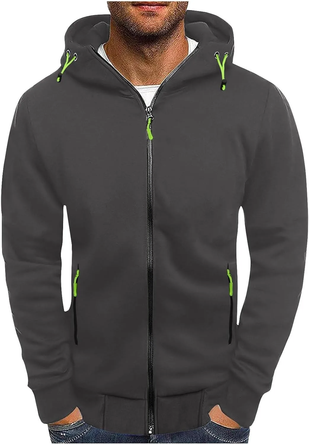 

Мужская толстовка с капюшоном на молнии, легкая, с карманами