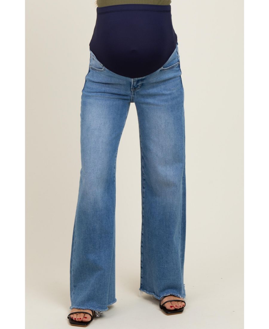 

Синие джинсы для беременных с необработанным краем и очень широкими штанинами Pinkblush, Blue