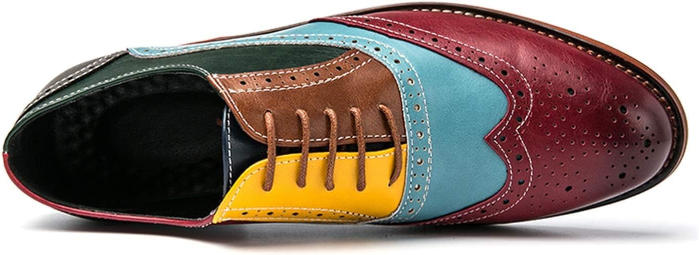 Мужские оксфорды HuitJours многокрасочные броги Wing Tip с шнуровкой, пэчворк, двухцветные, с перфорацией и круглым носком, A-multicolor — фото 3