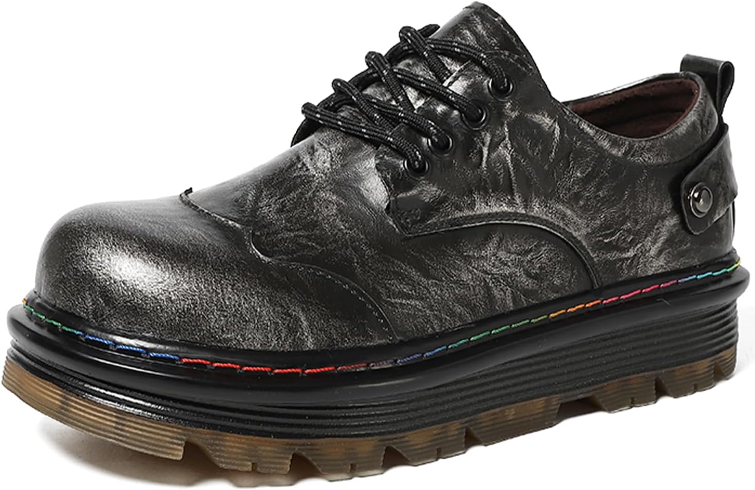 

Мужские винтажные оксфорды Dacnakby на платформе, классические черные кожаные оксфорды с многоцветной радужной строчкой и массивной подошвой, деловые и повседневные для работы в офисе