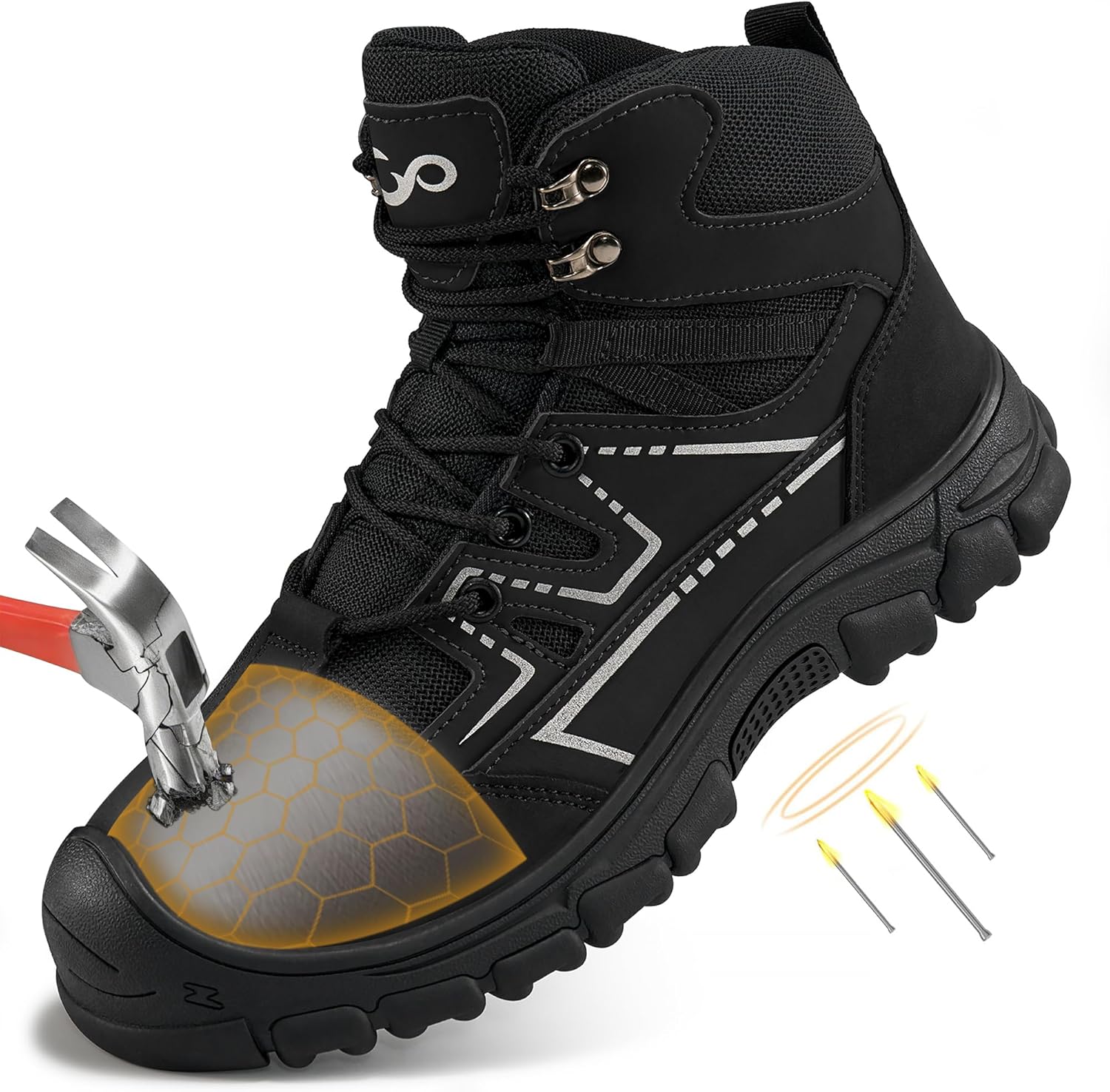 

Мужские ботинки Ablanczoom с металлическим носком: безопасная обувь, противоскользящая, проколоустойчивая, удобная для промышленного строительства, черный