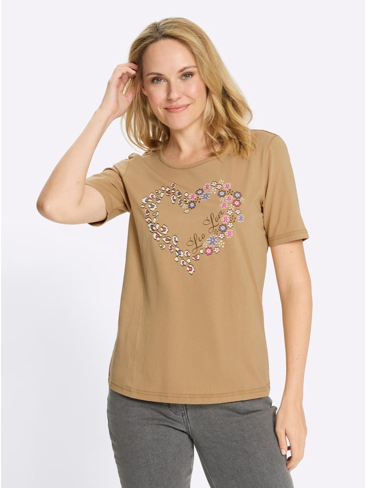 

Футболка с круглым вырезом и принтом цвета верблюжьей шерсти Sieh an!