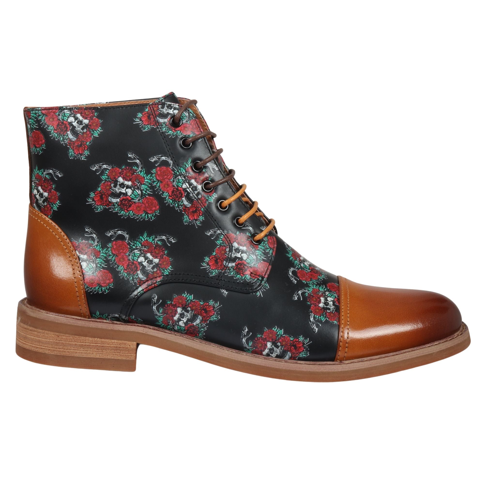 

Ботильоны из кожи Adam Oxford с цветочным принтом и черепом на шнуровке Justin Reess, коричневый