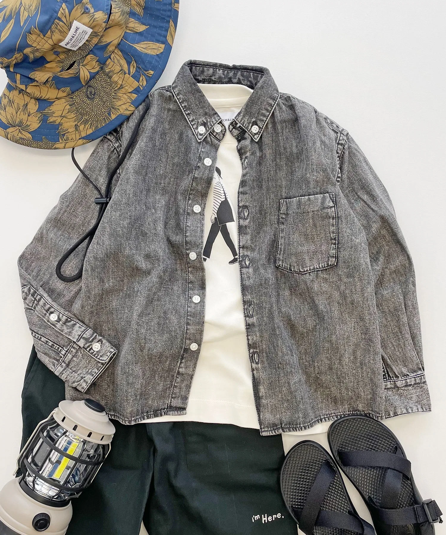 Детская рубашка из органического хлопка ARCH & LINE OG LIGHT DENIM серая