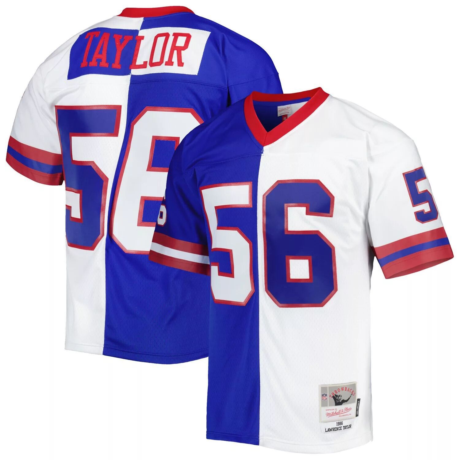 

Мужская футболка Mitchell & Ness Lawrence Taylor Royal/White New York Giants 1986 Split Legacy Replica Джерси