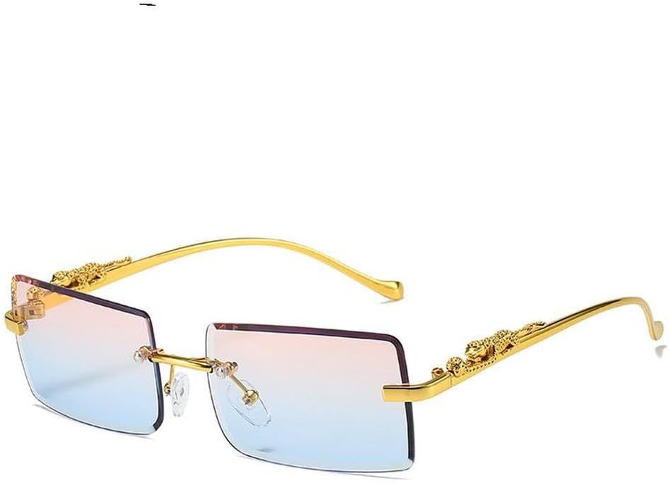 

Солнцезащитные очки без оправы прямоугольной формы для мужчин и женщин, модные солнцезащитные очки без оправы для женщин, леопардовый принт, защита от ультрафиолета UV400, SUN4203 Generic, Pinkblue