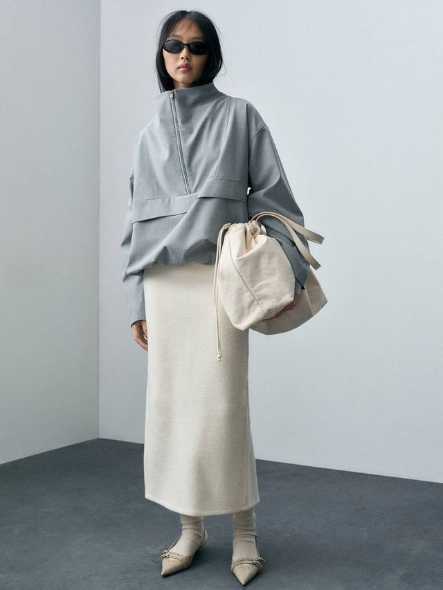 

Юбка миди Lonce из шерстяной смеси Mango, Light Beige