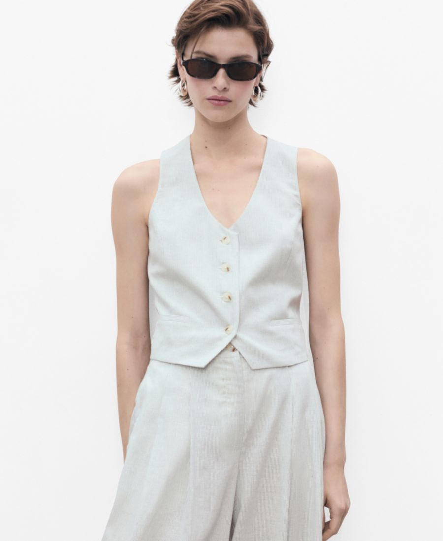 

Женский жилет из льняной смеси для костюма MANGO, Ecru