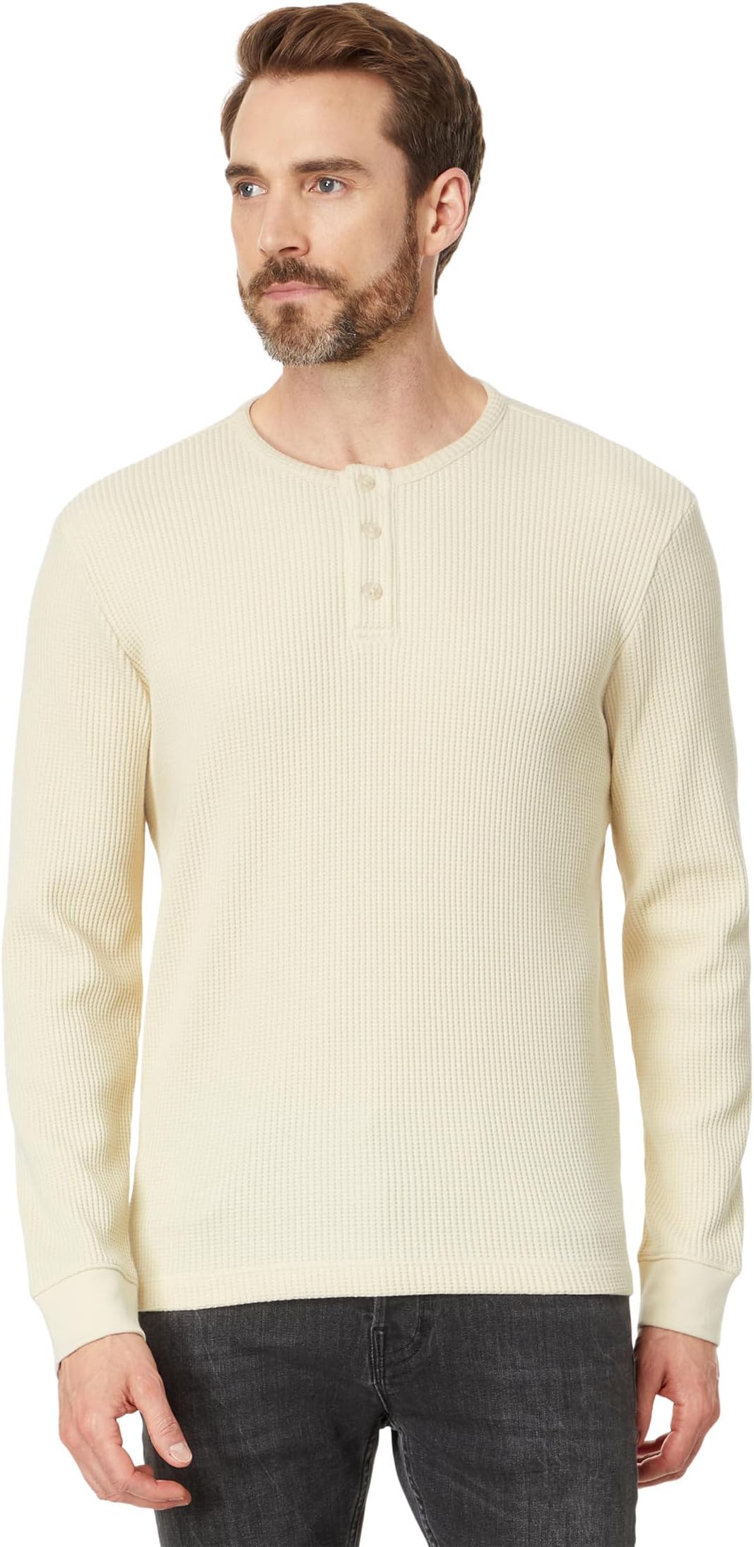 

Футболка Vince Chunky Waffle Long Sleeve Henley, цвет Pebble White