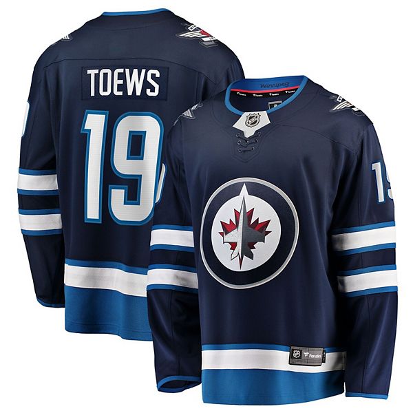 

Мужская футболка Jonathan Toews Winnipeg Jets Home Breakaway в синем цвете Fanatics