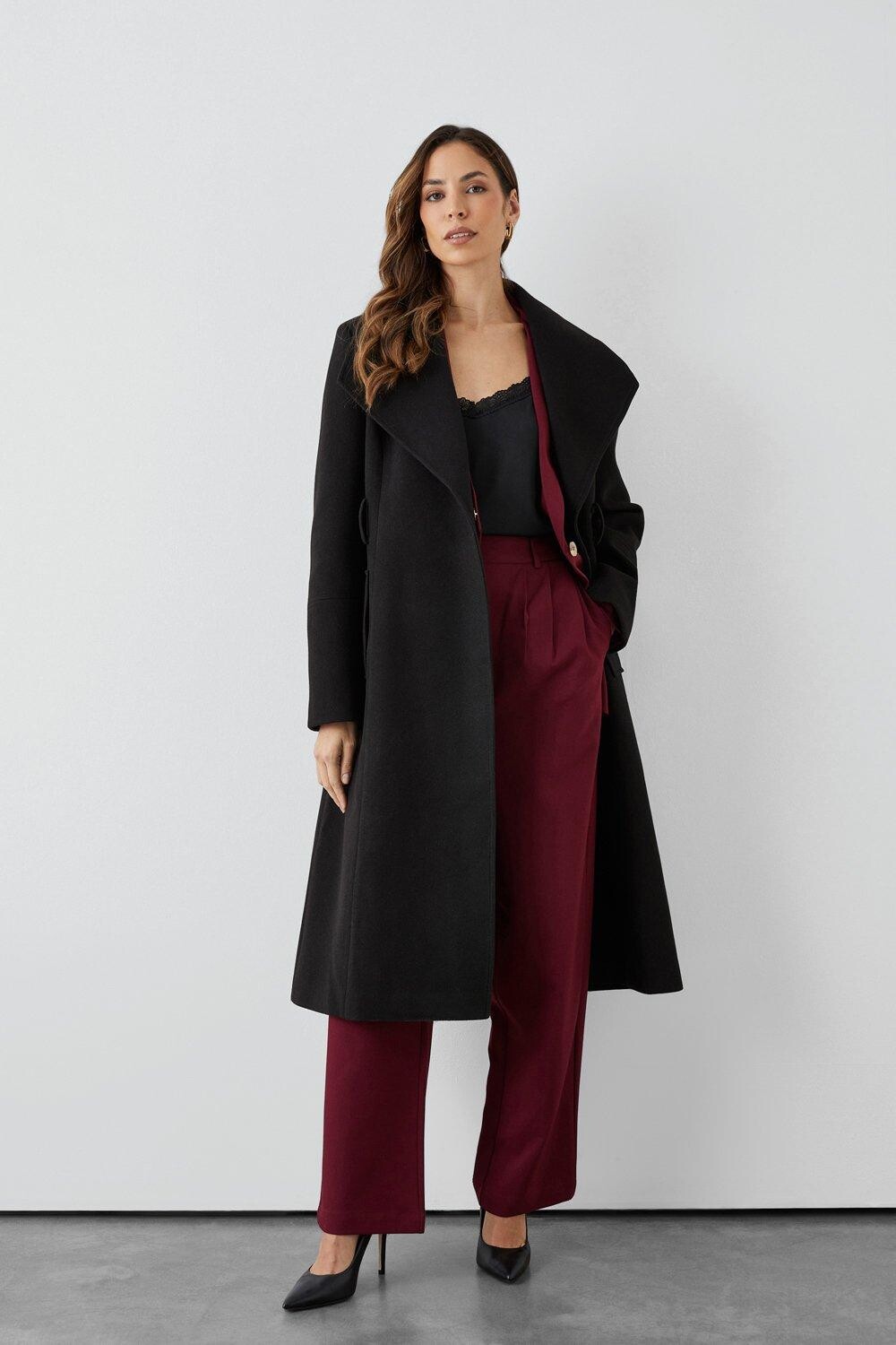 

Длинное пальто с запахом и поясом Debenhams, черный