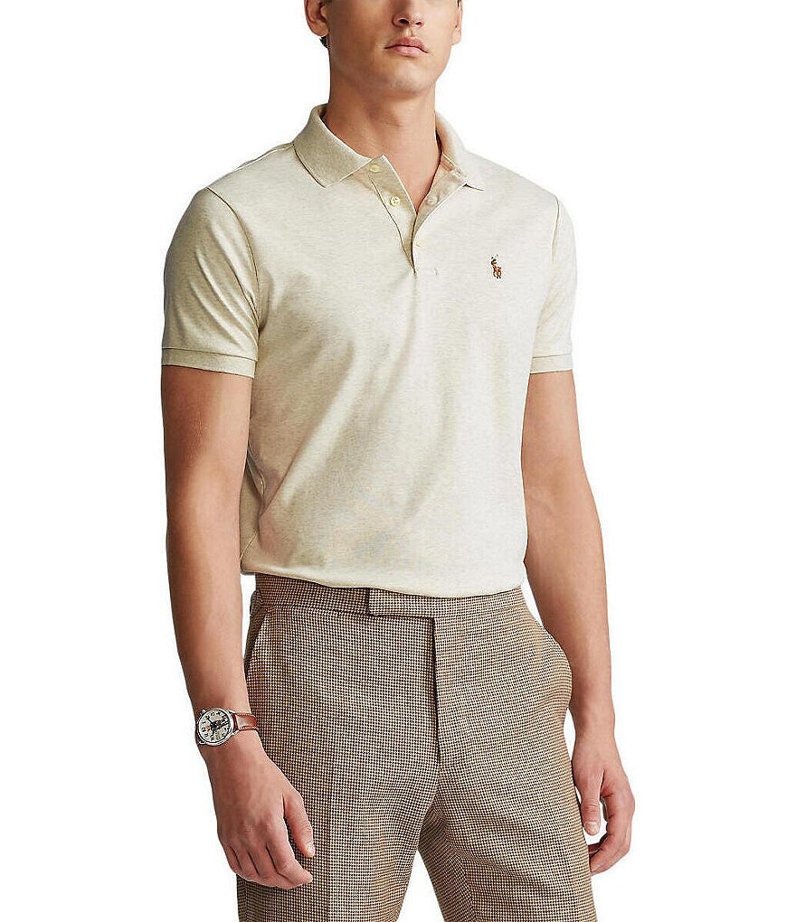 

Рубашка-поло приталенного кроя Polo Ralph Lauren из мягкого хлопка с короткими рукавами и разноцветными пони, бежевый