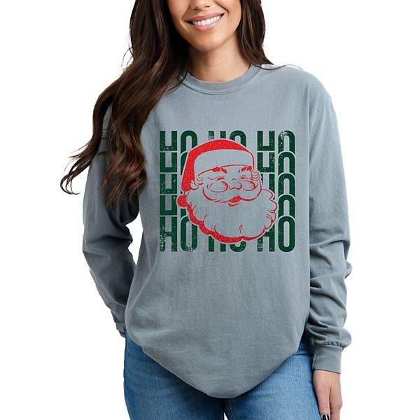 

Ho ho ho glitter santa - женская футболка с длинным рукавом, окрашенная в стиле garment dyed Simply Sage Market, Grey, Серый, Ho ho ho glitter santa - женская футболка с длинным рукавом, окрашенная в стиле garment dyed Simply Sage Market, Grey